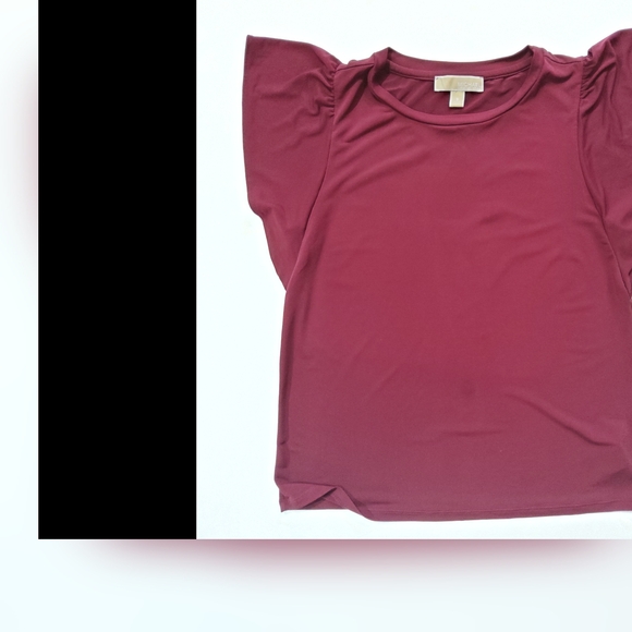 Michael Kors Womens Blouse Size Small Maroon Red Short Flutter Sleeve Career Top - Picture 2 of 8
